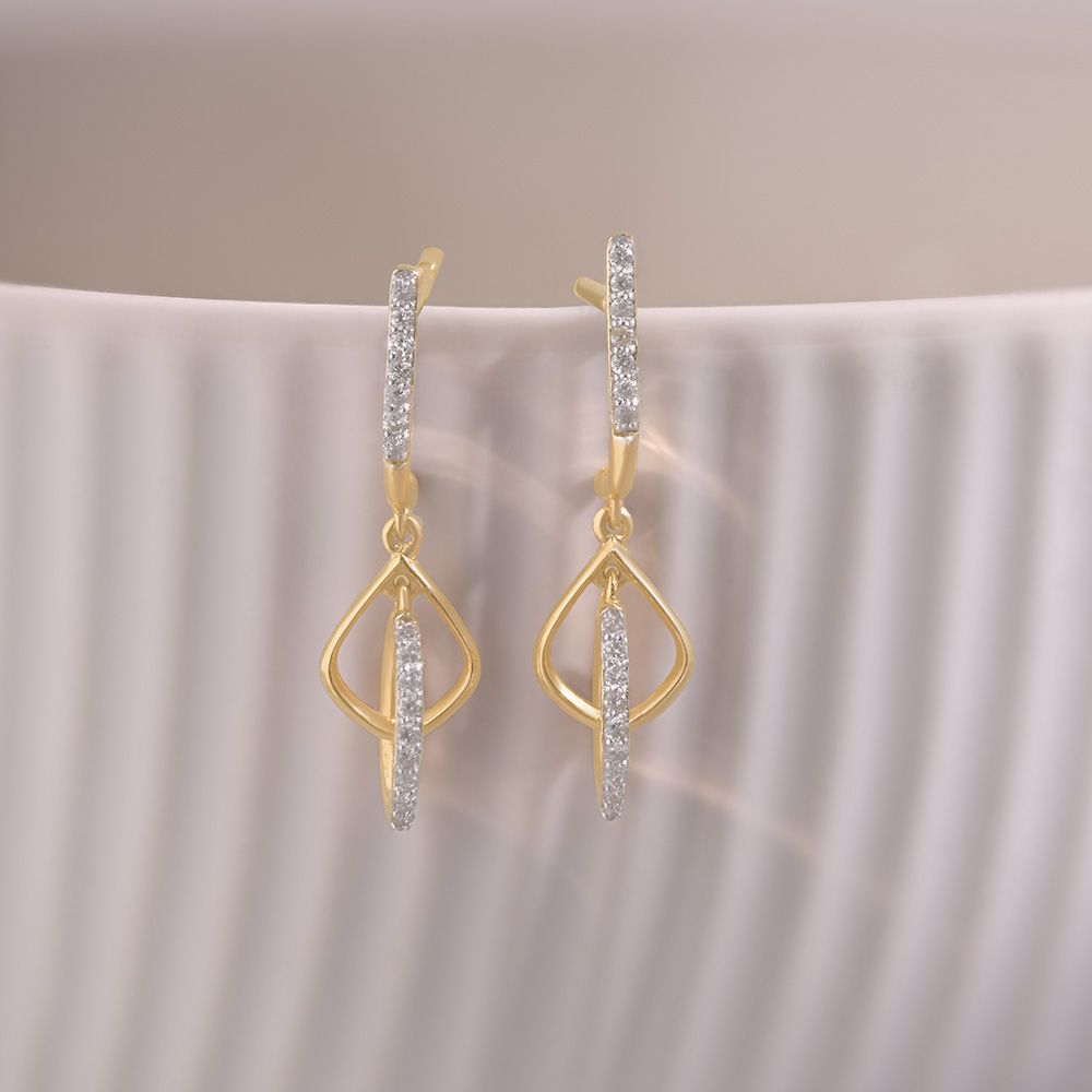 Minimal Long 9KT Yellow Gold Diamond Earrings-Earrings-EER26I40-D400R6F