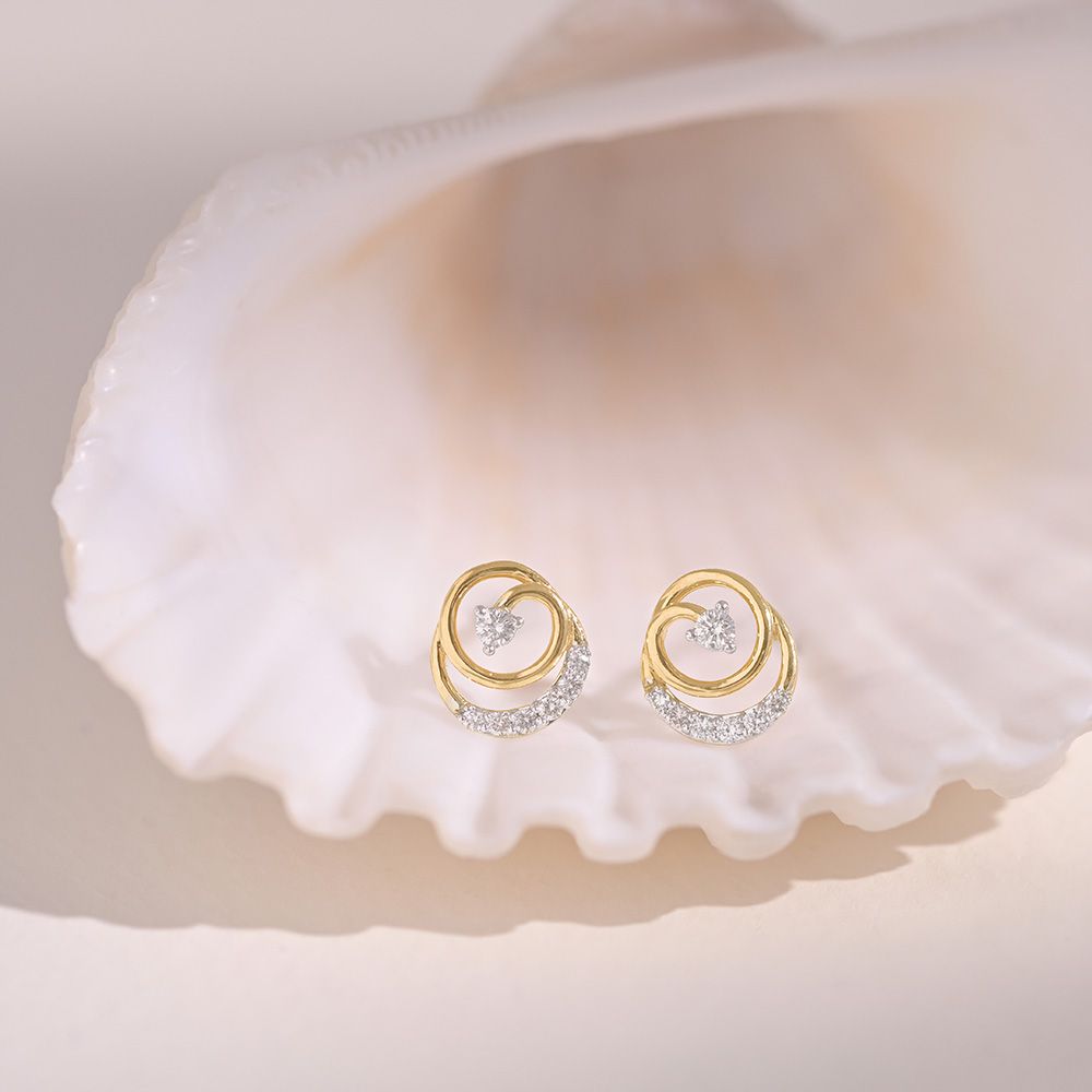 Swirly Curve 9KT Yellow Gold Diamond Earrings-Earrings-EER26I41-D400R6F