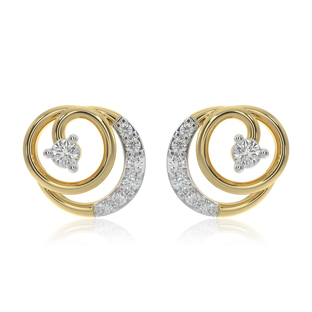 Swirly Curve 9KT Yellow Gold Diamond Earrings-Earrings-EER26I41-D400R6F