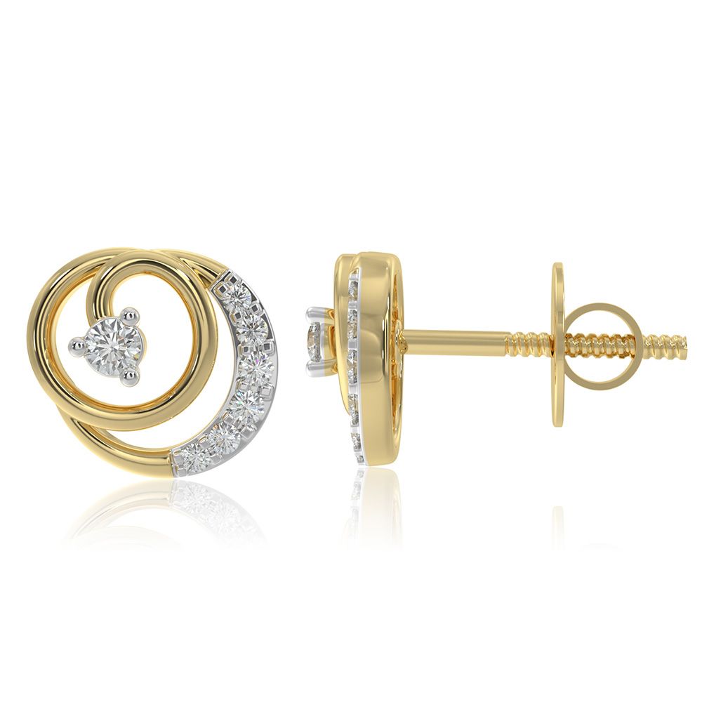 Swirly Curve 9KT Yellow Gold Diamond Earrings-Earrings-EER26I41-D400R6F