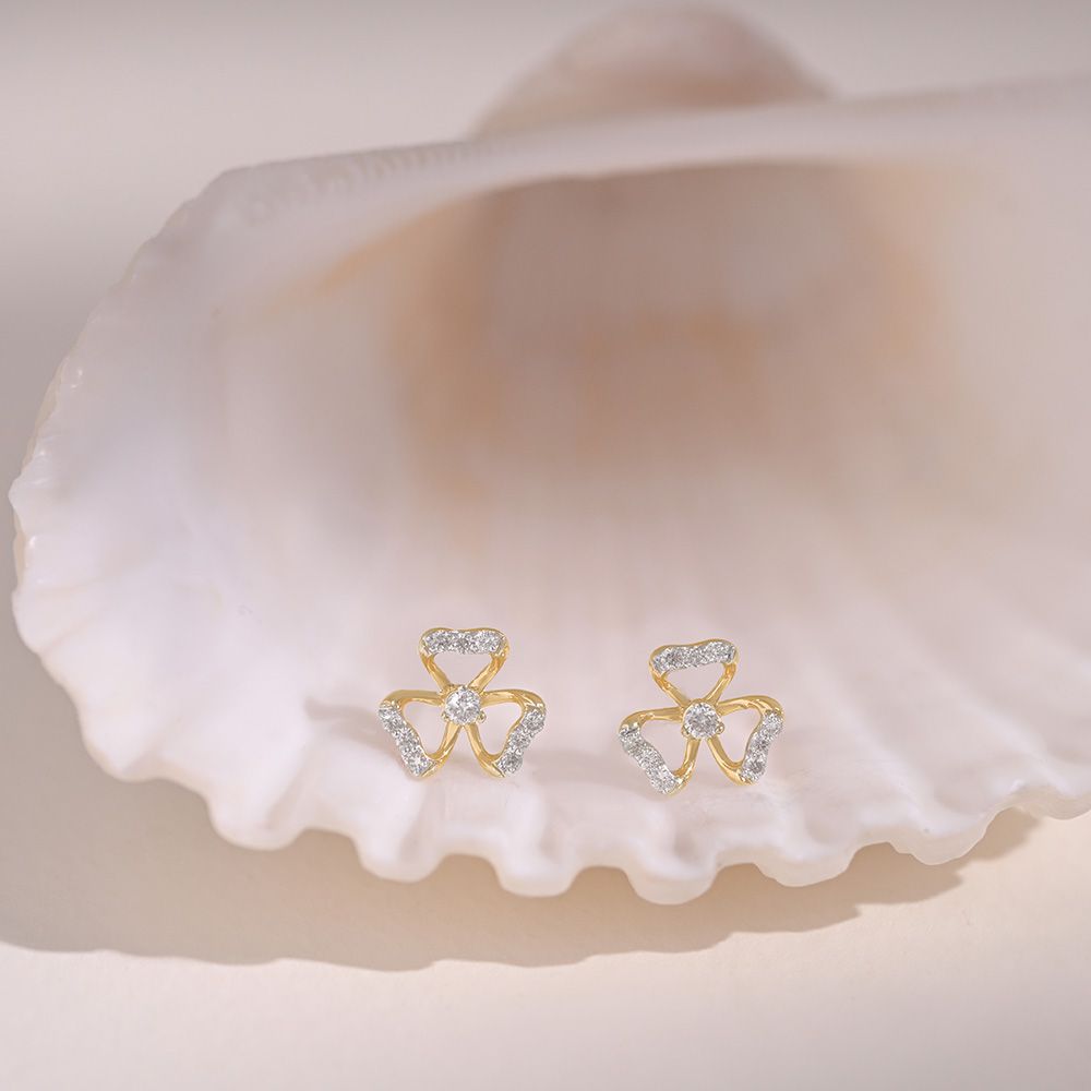 Clover 9KT Yellow Gold Diamond Stud Earrings-Earrings-EER26I45-D400R6F