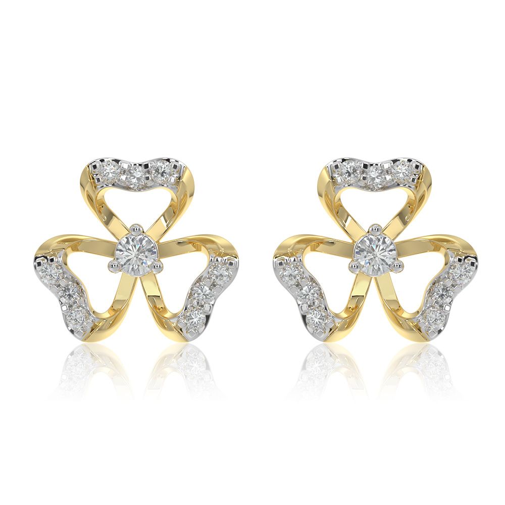 Clover 9KT Yellow Gold Diamond Stud Earrings-Earrings-EER26I45-D400R6F