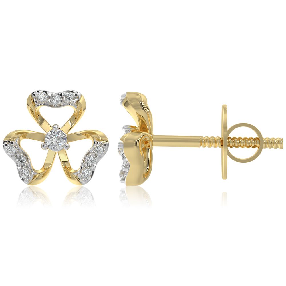 Clover 9KT Yellow Gold Diamond Stud Earrings-Earrings-EER26I45-D400R6F