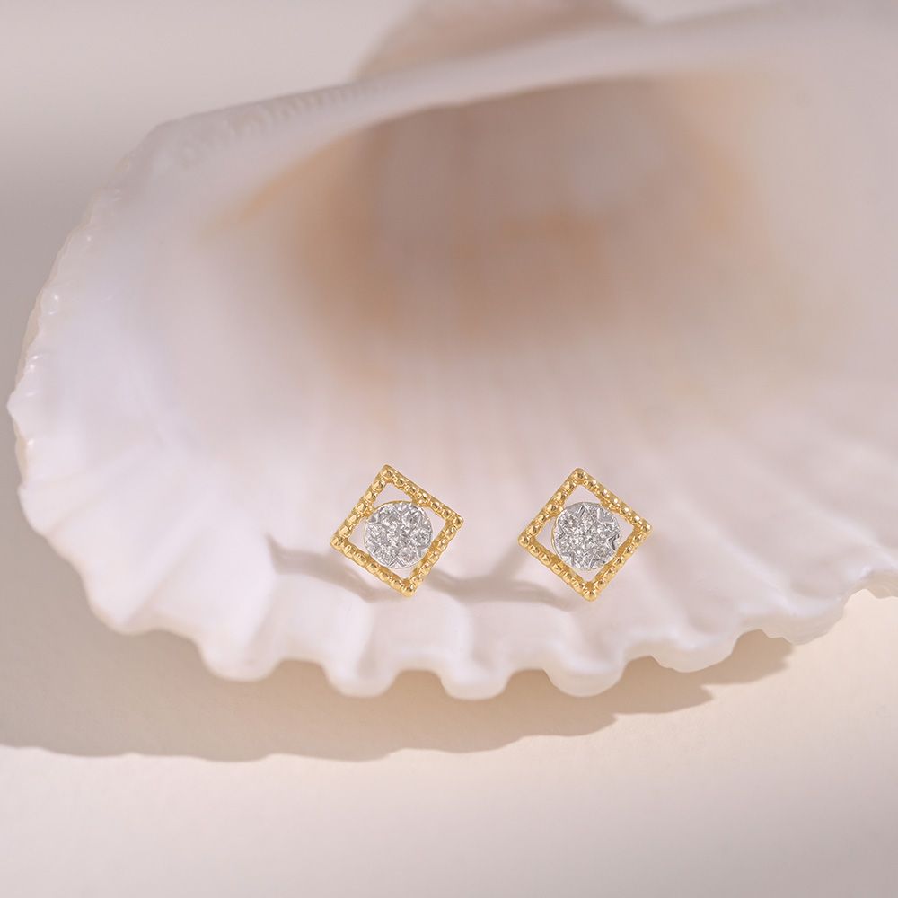 Structured 9KT Yellow Gold Diamond Stud Earrings-Earrings-EER26I46-D400R6F
