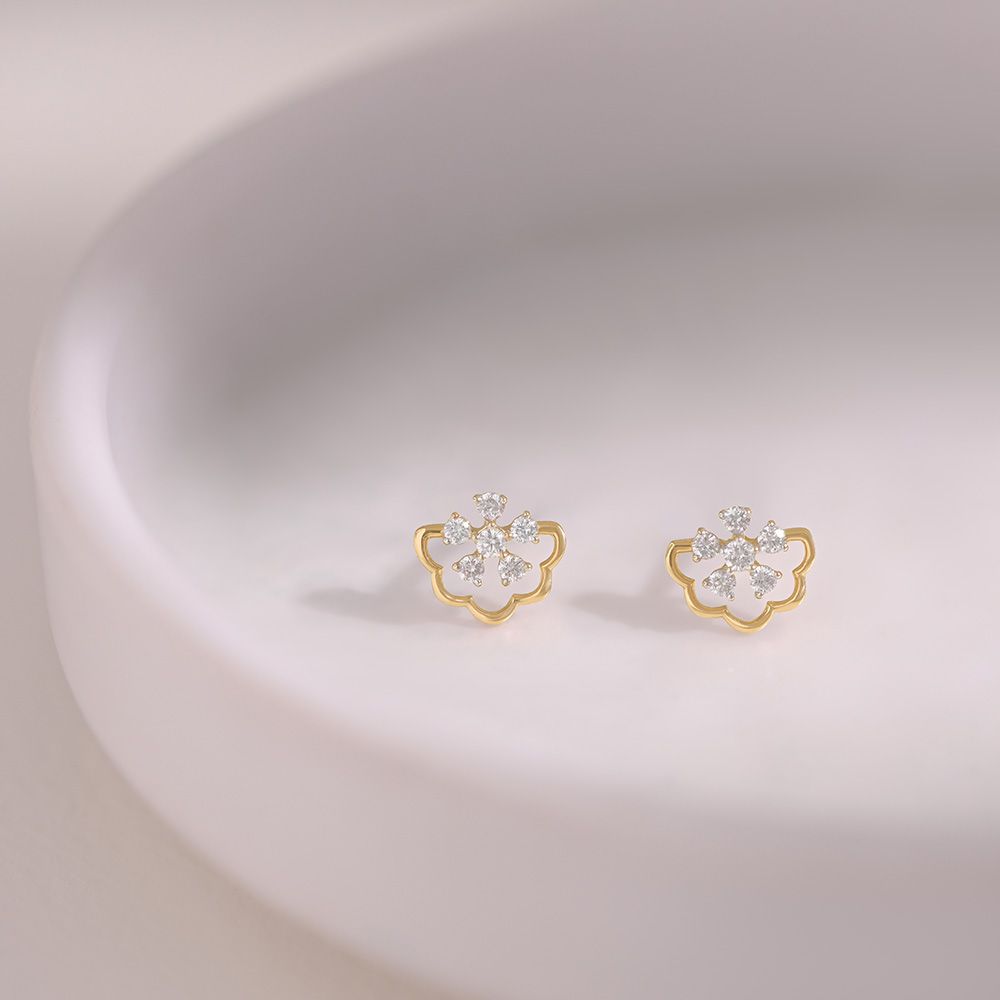 Radiant Flower 9KT Yellow Gold Diamond Earrings-Earrings-EER26I47-D400R6F