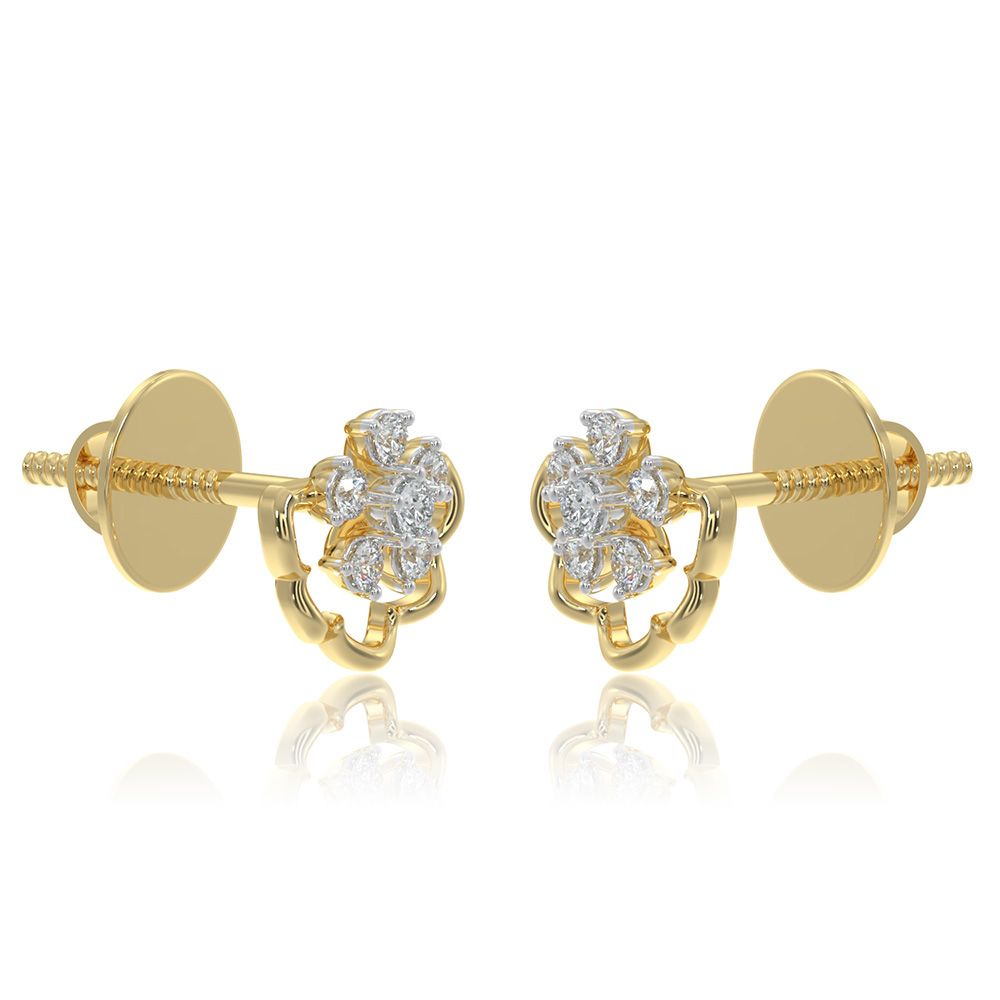 Radiant Flower 9KT Yellow Gold Diamond Earrings-Earrings-EER26I47-D400R6F