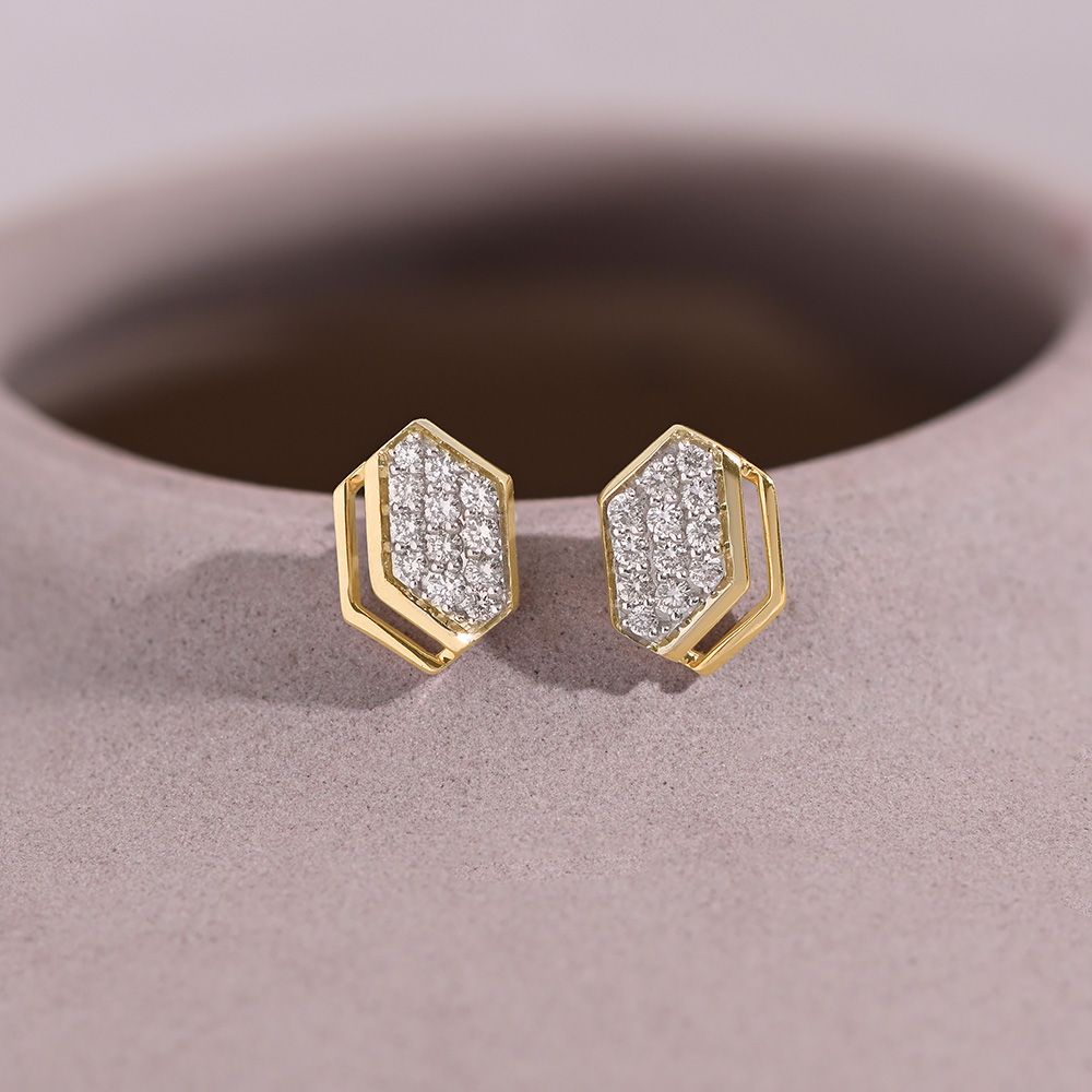 Geometric Style 9KT Yellow Gold Diamond Earrings-Earrings-EER26I50-D400R6F