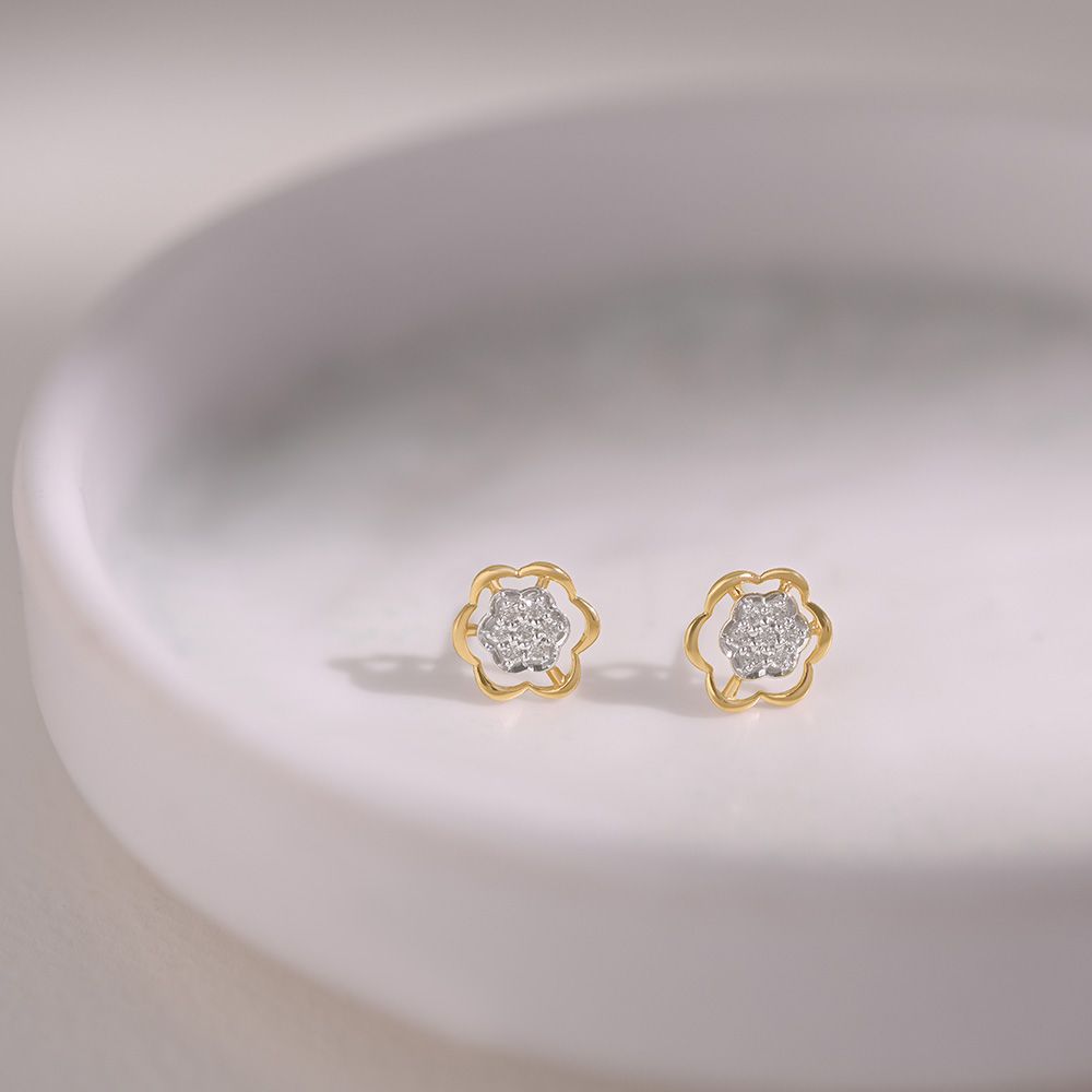 Feminine Floral 9KT Yellow Gold Diamond Earrings-Earrings-EER26I52-D400R6F