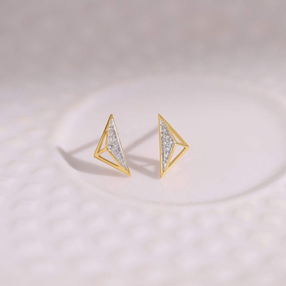 Structured Triangle 9KT Yellow Gold Diamond Earrings-Earrings-EER26I54-D400R6F