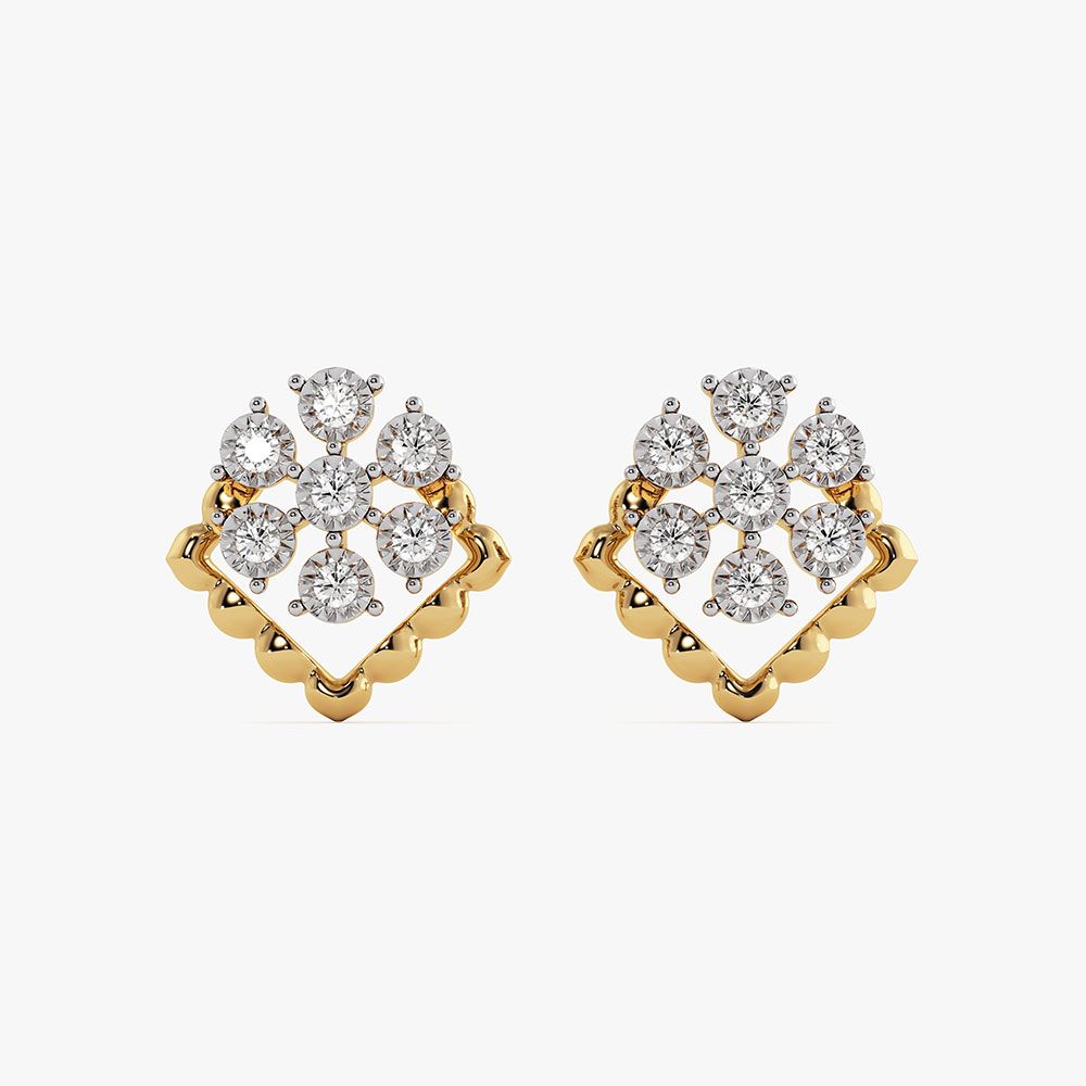 Timeless Floral Yellow Gold Diamond Stud Earrings-Earrings-EER26I58-D400RAC
