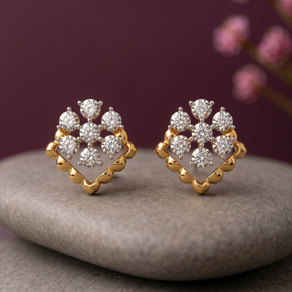 Timeless Floral Yellow Gold Diamond Stud Earrings-Earrings-EER26I58-D400RAC