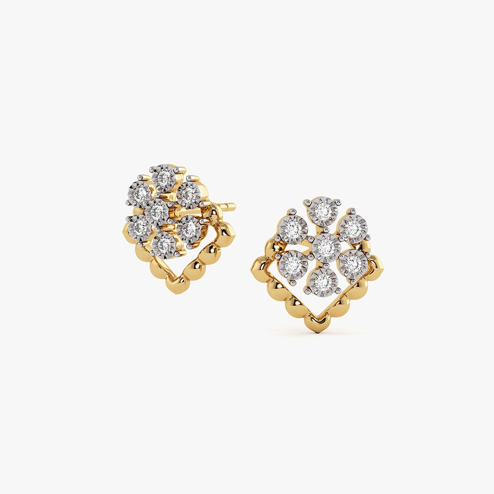 Timeless Floral Yellow Gold Diamond Stud Earrings-Earrings-EER26I58-D400RAC