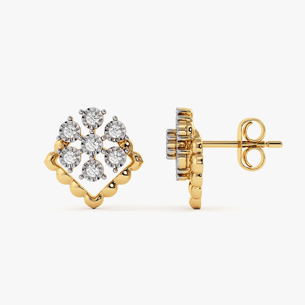 Timeless Floral Yellow Gold Diamond Stud Earrings-Earrings-EER26I58-D400RAC
