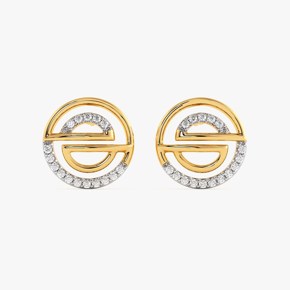 Modern Geometric Yellow Gold Diamond Stud Earrings-Earrings-EER26I59-D400RAC