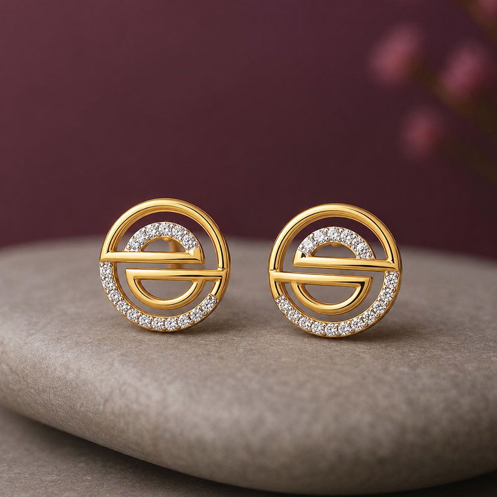 Modern Geometric Yellow Gold Diamond Stud Earrings-Earrings-EER26I59-D400RAC
