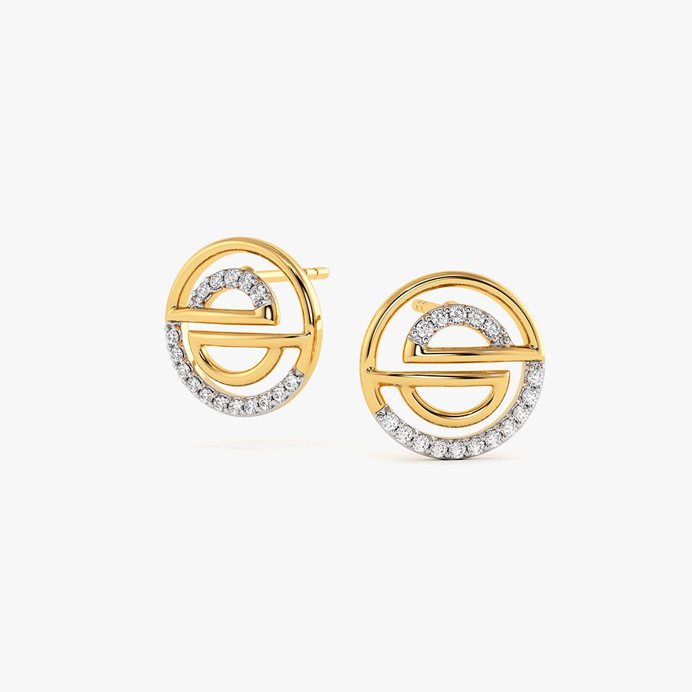 Modern Geometric Yellow Gold Diamond Stud Earrings-Earrings-EER26I59-D400RAC