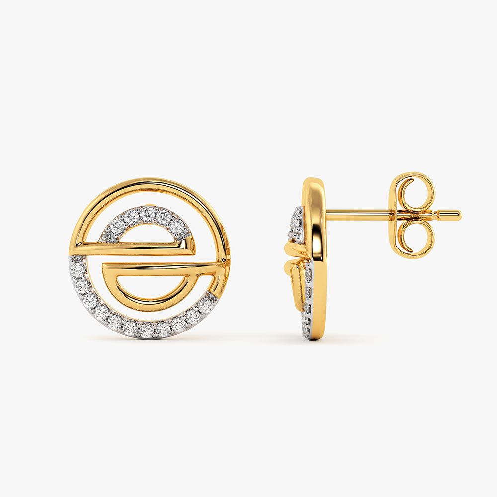 Modern Geometric Yellow Gold Diamond Stud Earrings-Earrings-EER26I59-D400RAC