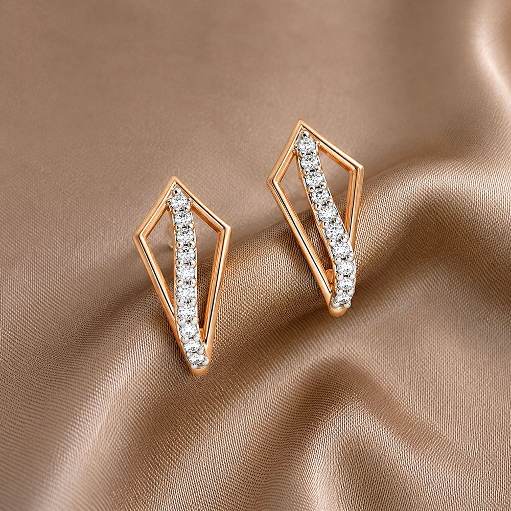 Contemporary Rose Gold Diamond Hoop Earrings-Earrings-EER26I62-D400XCC