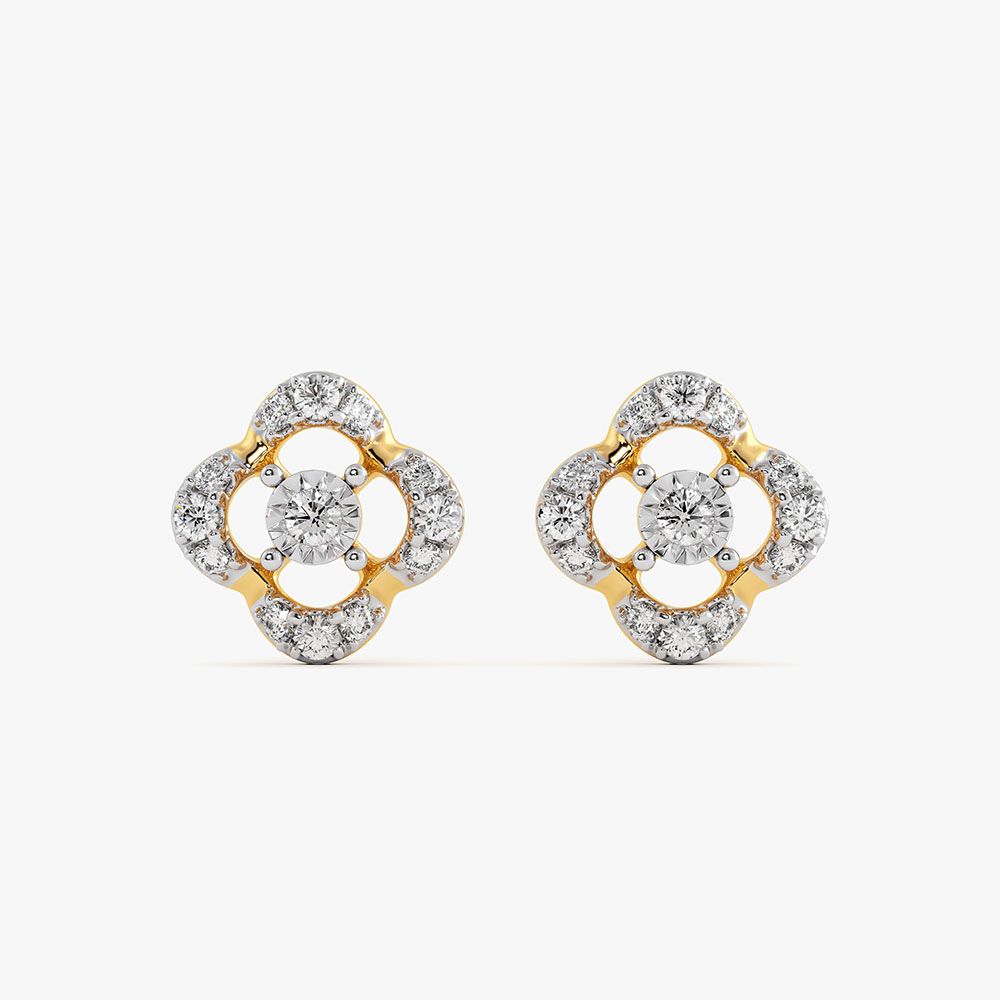 Elegant Clover Yellow Gold Diamond Stud Earrings-Earrings-EER26I66-D400RAC