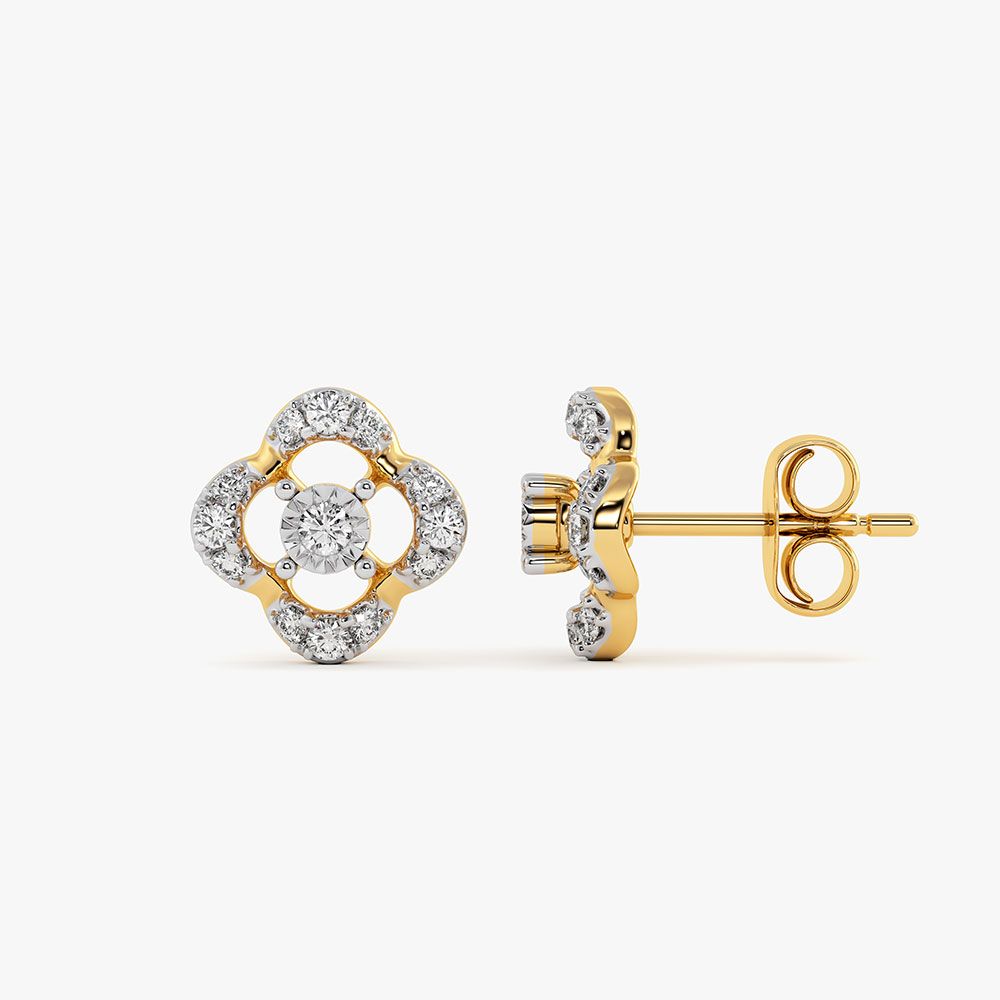 Elegant Clover Yellow Gold Diamond Stud Earrings-Earrings-EER26I66-D400RAC
