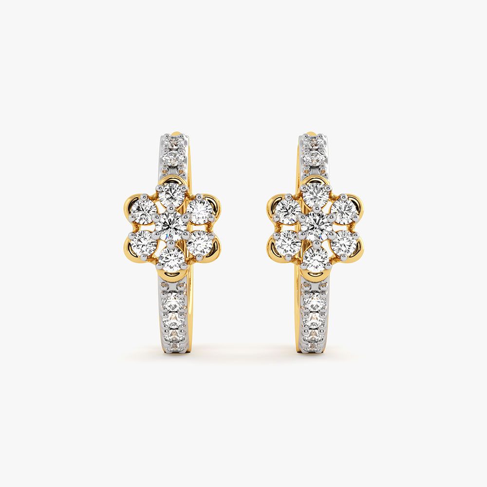Classic Floral Yellow Gold Diamond Hoop Earrings-Earrings-EER26I68-D400R0C