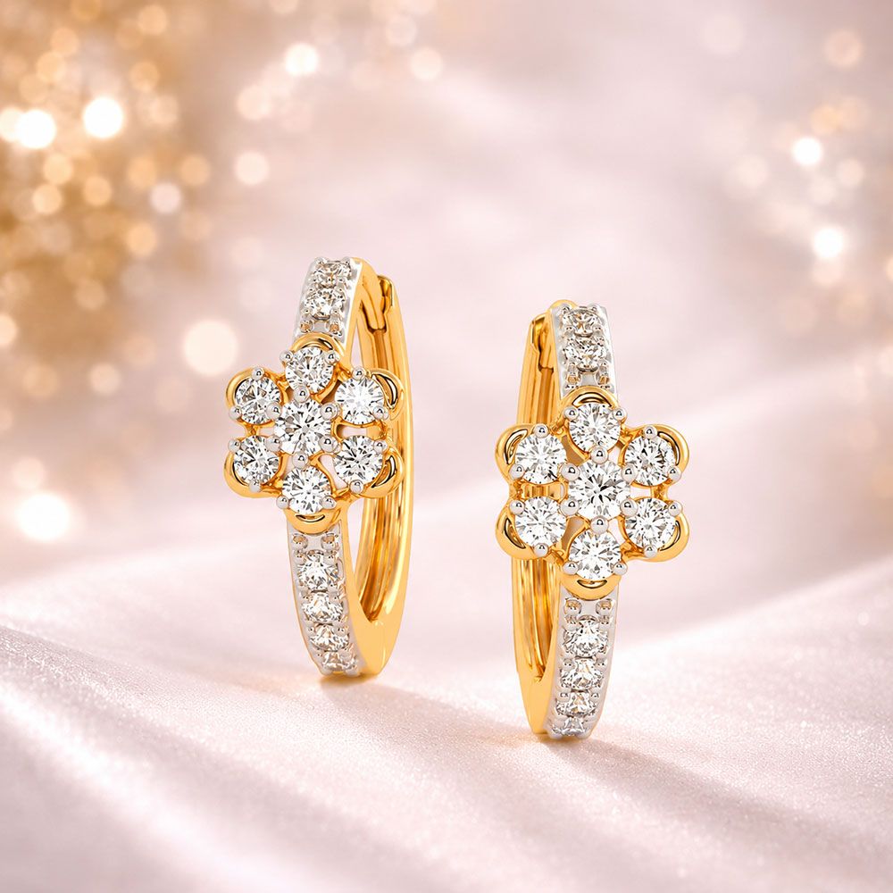 Classic Floral Yellow Gold Diamond Hoop Earrings-Earrings-EER26I68-D400R0C