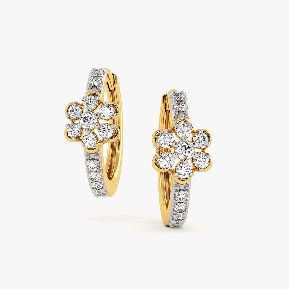 Classic Floral Yellow Gold Diamond Hoop Earrings-Earrings-EER26I68-D400R0C