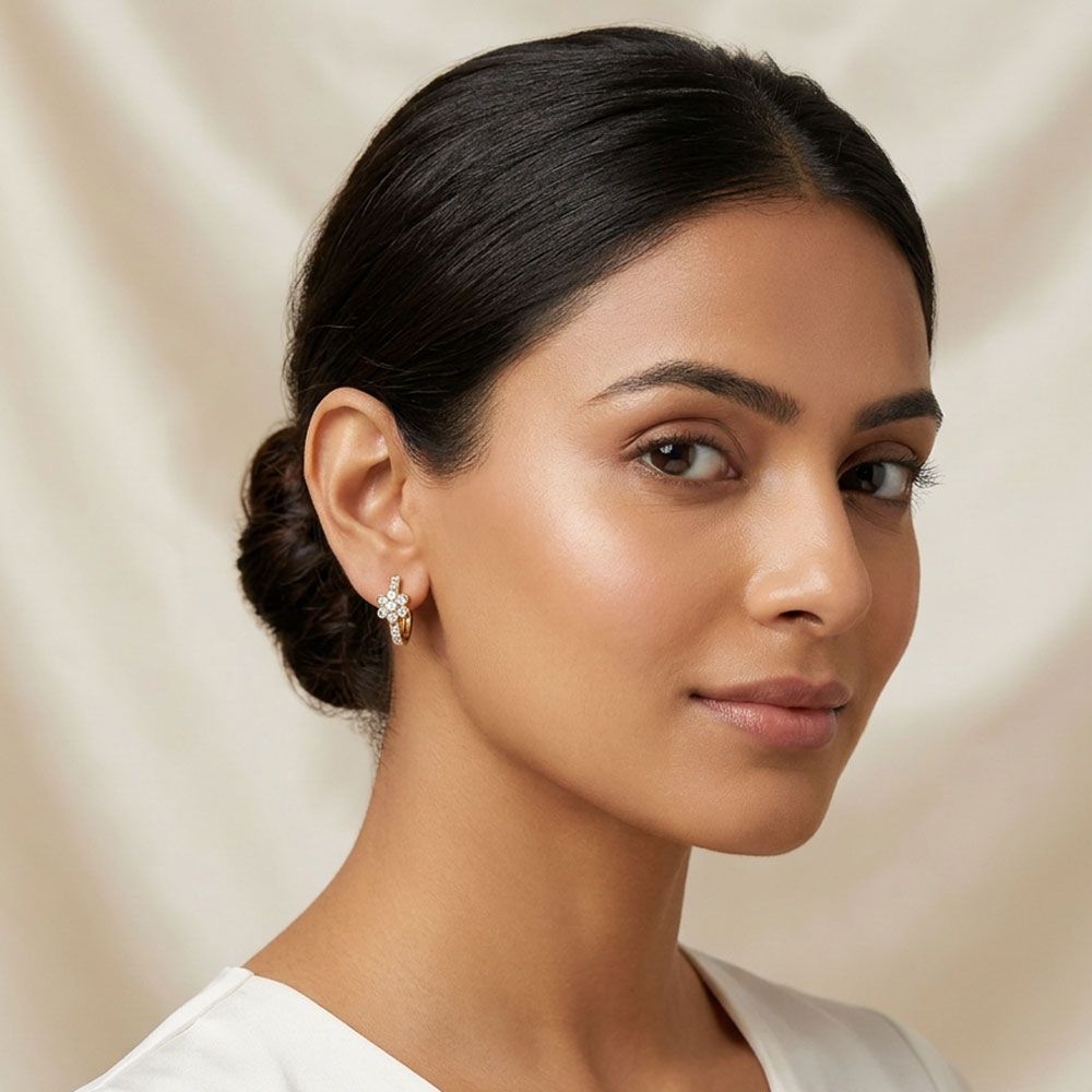 Classic Floral Yellow Gold Diamond Hoop Earrings-Earrings-EER26I68-D400R0C