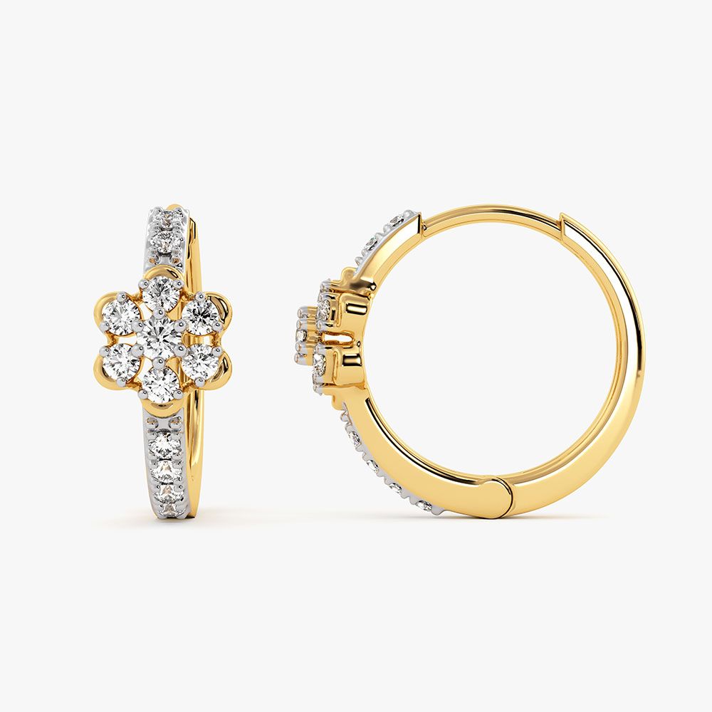 Classic Floral Yellow Gold Diamond Hoop Earrings-Earrings-EER26I68-D400R0C