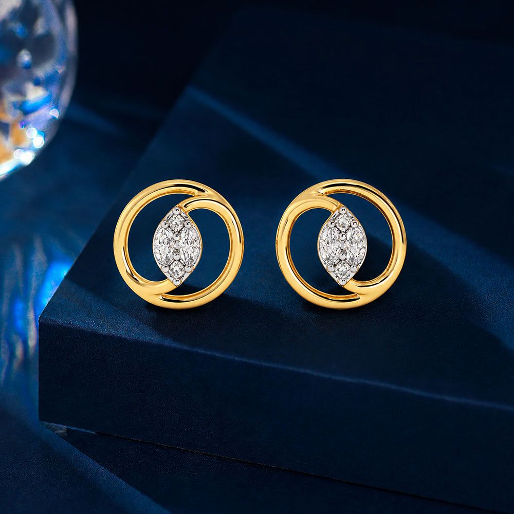 Shiny Circle 14Kt Yellow Gold Diamond Stud Earrings-Earrings-EER26I70-D300RAC