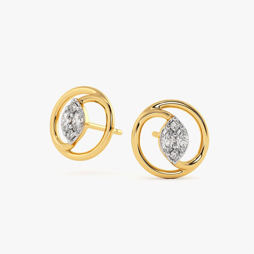 Shiny Circle 14Kt Yellow Gold Diamond Stud Earrings-Earrings-EER26I70-D300RAC