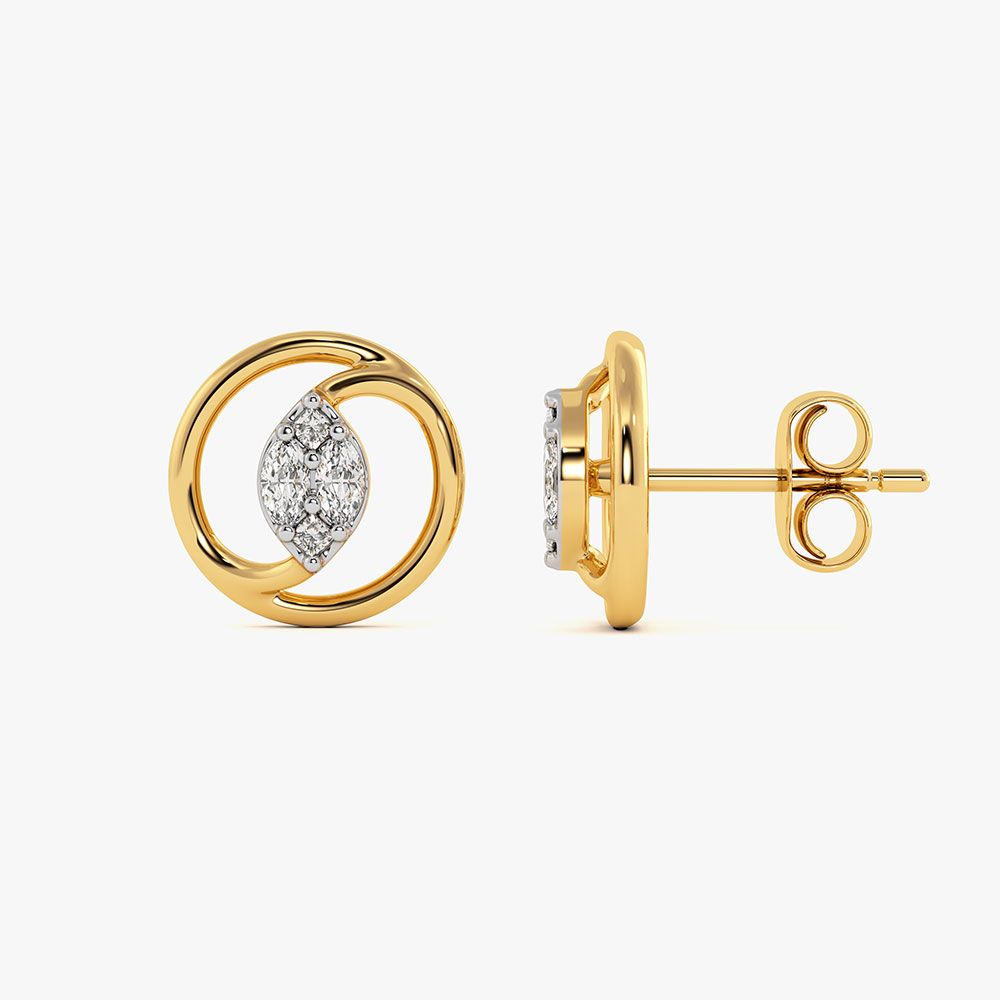 Shiny Circle 14Kt Yellow Gold Diamond Stud Earrings-Earrings-EER26I70-D300RAC