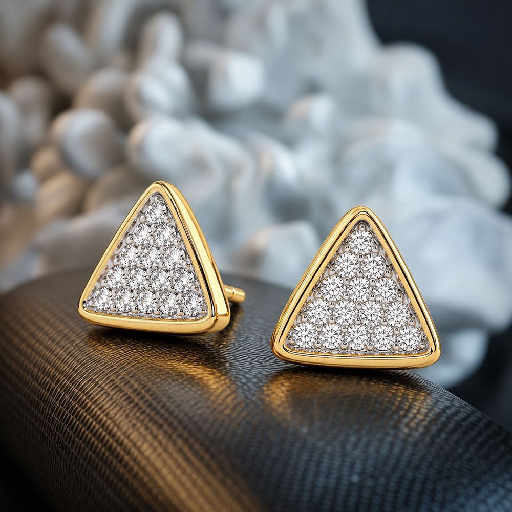 Minimal Triangle Yellow Gold Diamond Stud Earrings-Earrings-EER26I71-D400RAC