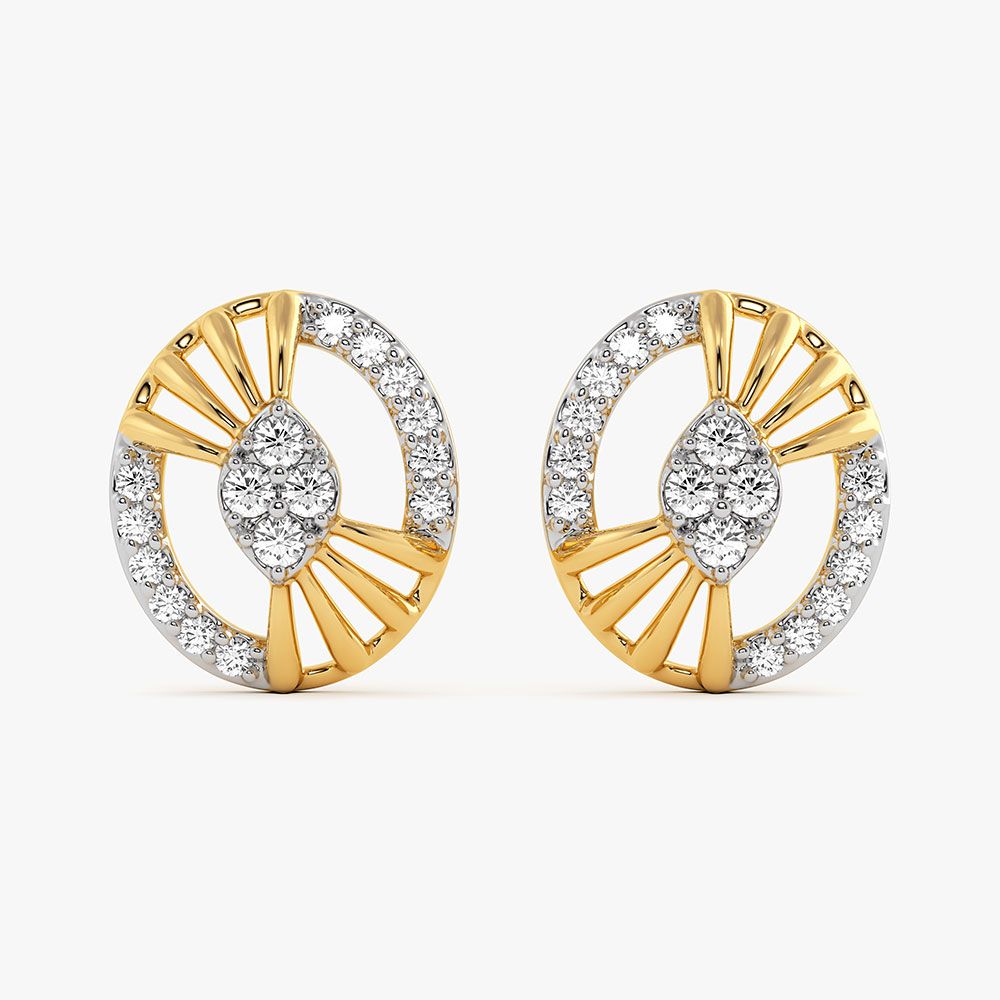 Bold Oval Yellow Gold Diamond Stud Earrings-Earrings-EER26I85-D400RAC