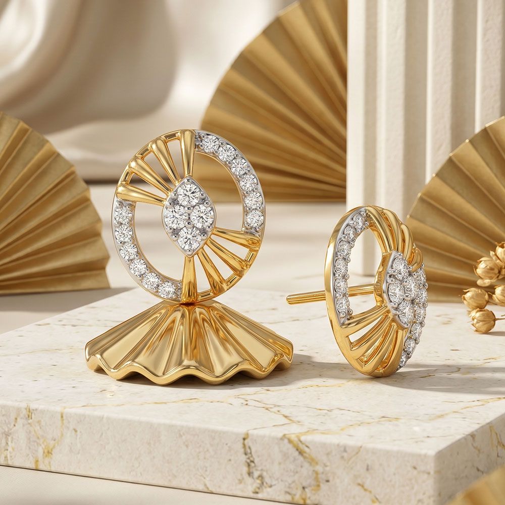 Bold Oval Yellow Gold Diamond Stud Earrings-Earrings-EER26I85-D400RAC