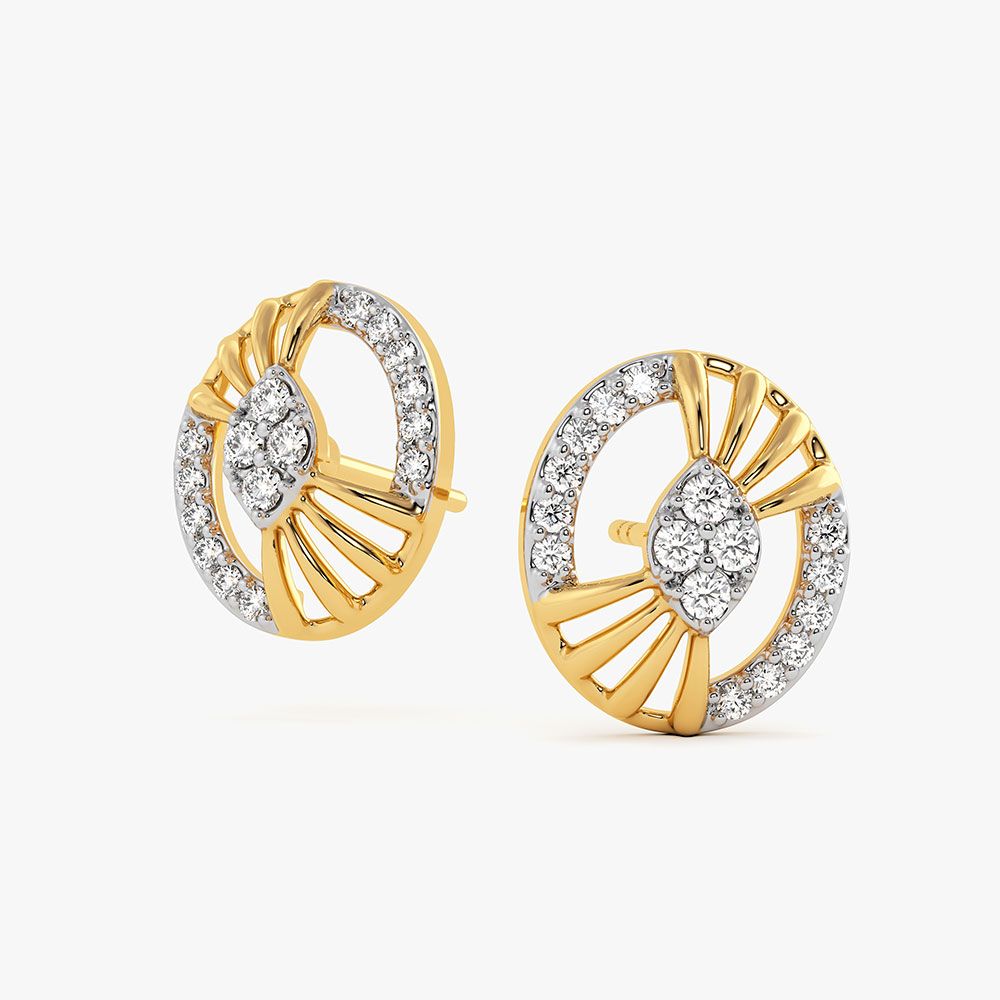 Bold Oval Yellow Gold Diamond Stud Earrings-Earrings-EER26I85-D400RAC