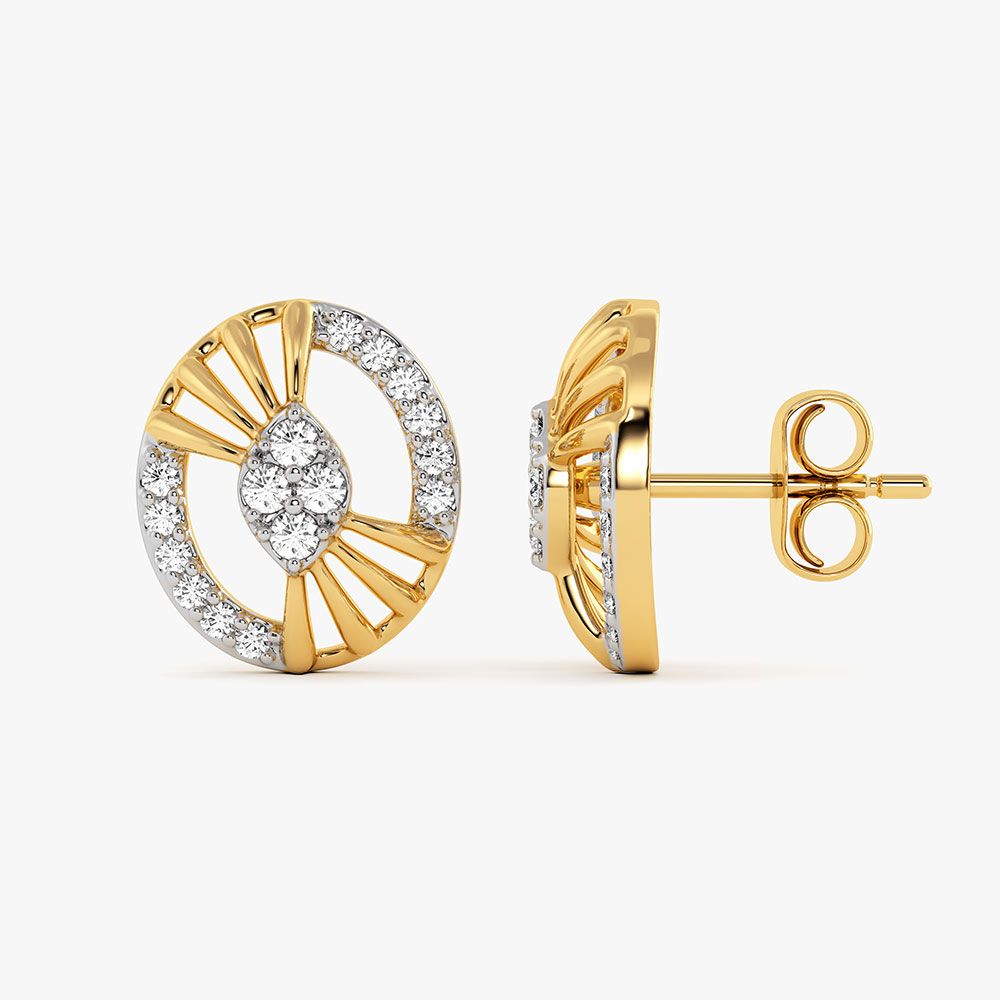 Bold Oval Yellow Gold Diamond Stud Earrings-Earrings-EER26I85-D400RAC