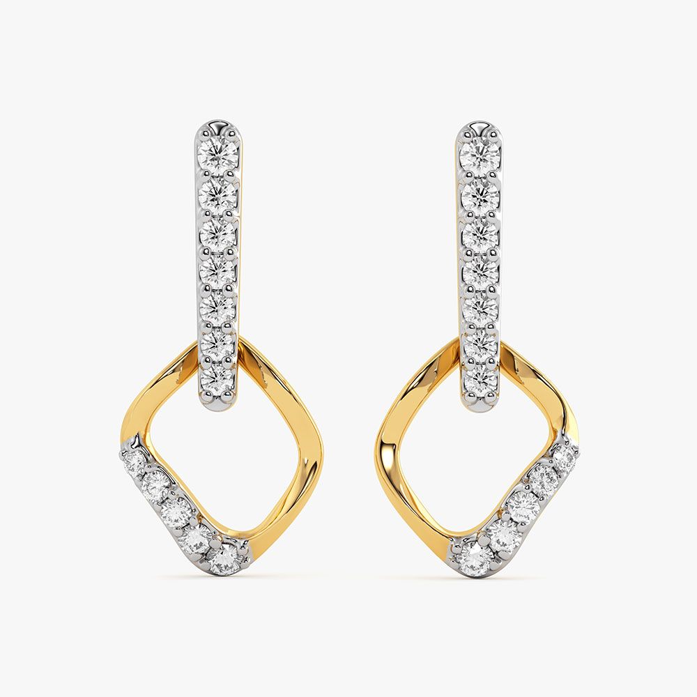 Sleek Structured Yellow Gold Diamond Drop Earrings-Earrings-EER26I86-D400RAC