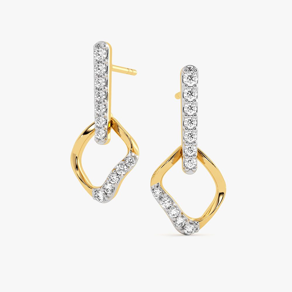 Sleek Structured Yellow Gold Diamond Drop Earrings-Earrings-EER26I86-D400RAC