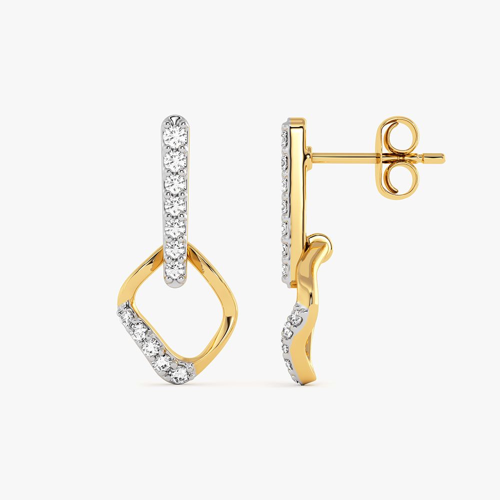 Sleek Structured Yellow Gold Diamond Drop Earrings-Earrings-EER26I86-D400RAC
