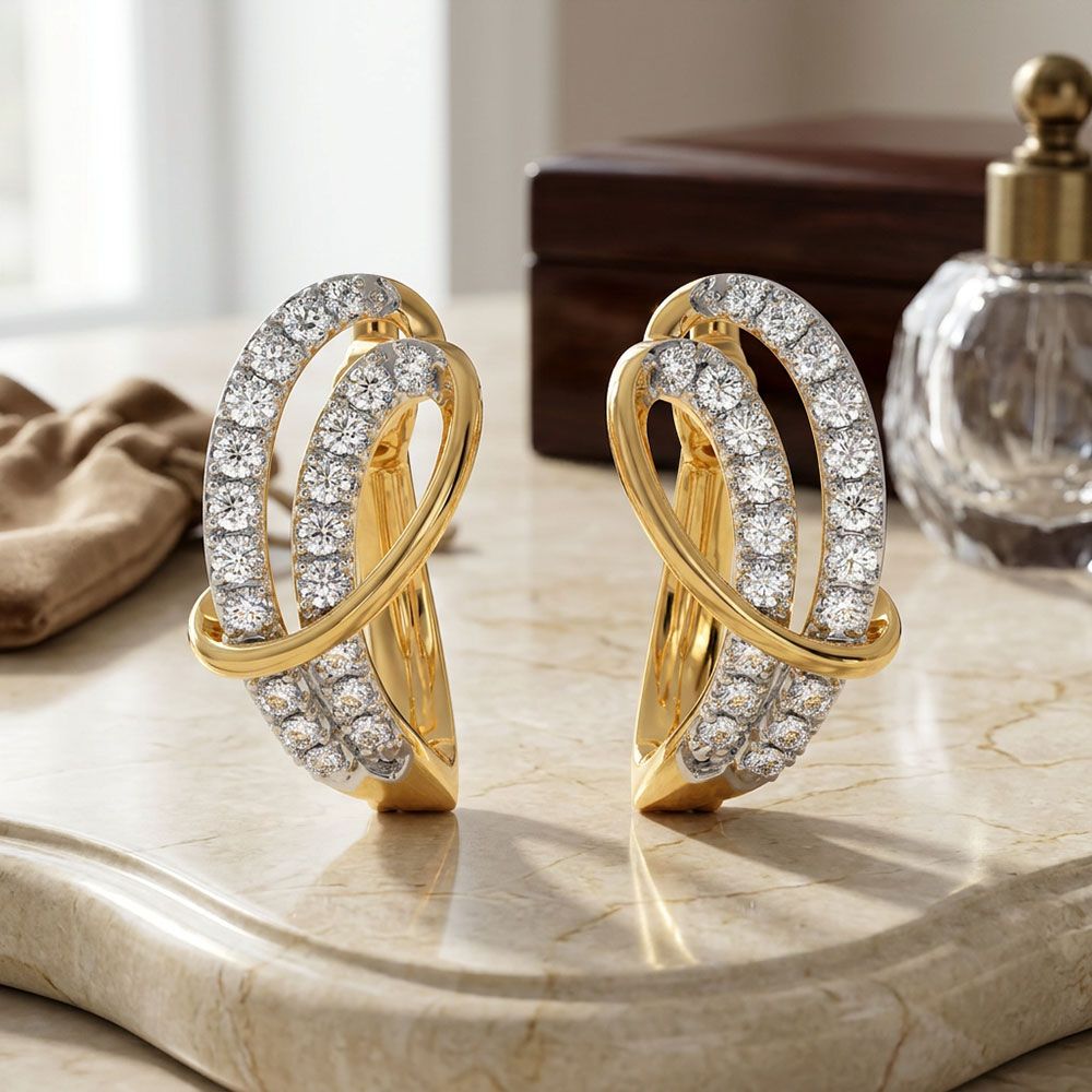 Fluid Swirl Yellow Gold Diamond Hoop Earrings-Earrings-EER26I87-D400R0C