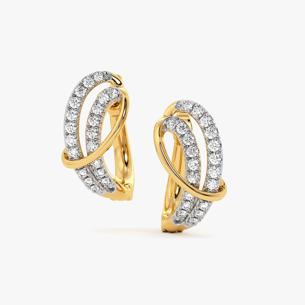 Fluid Swirl Yellow Gold Diamond Hoop Earrings-Earrings-EER26I87-D400R0C