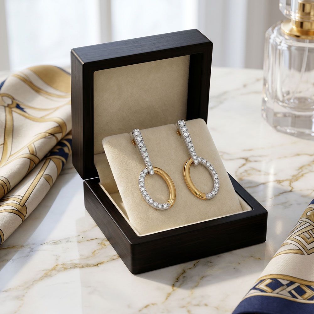 Elegant Geometric Yellow Gold Diamond Dangler Earrings-Earrings-EER26I97-D400RBC