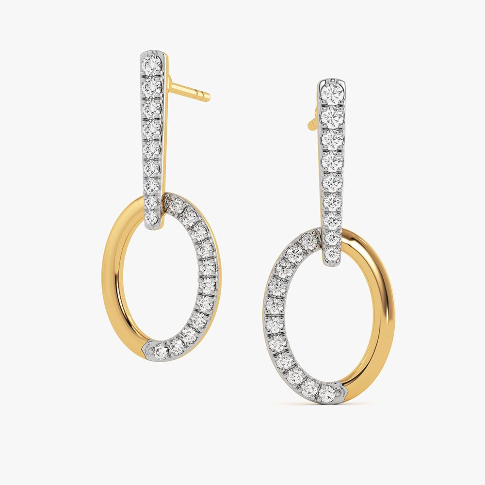 Elegant Geometric Yellow Gold Diamond Dangler Earrings-Earrings-EER26I97-D400RBC