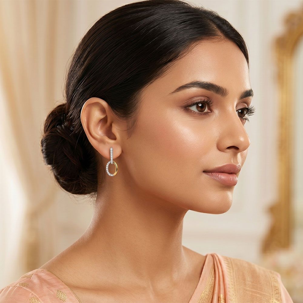 Elegant Geometric Yellow Gold Diamond Dangler Earrings-Earrings-EER26I97-D400RBC