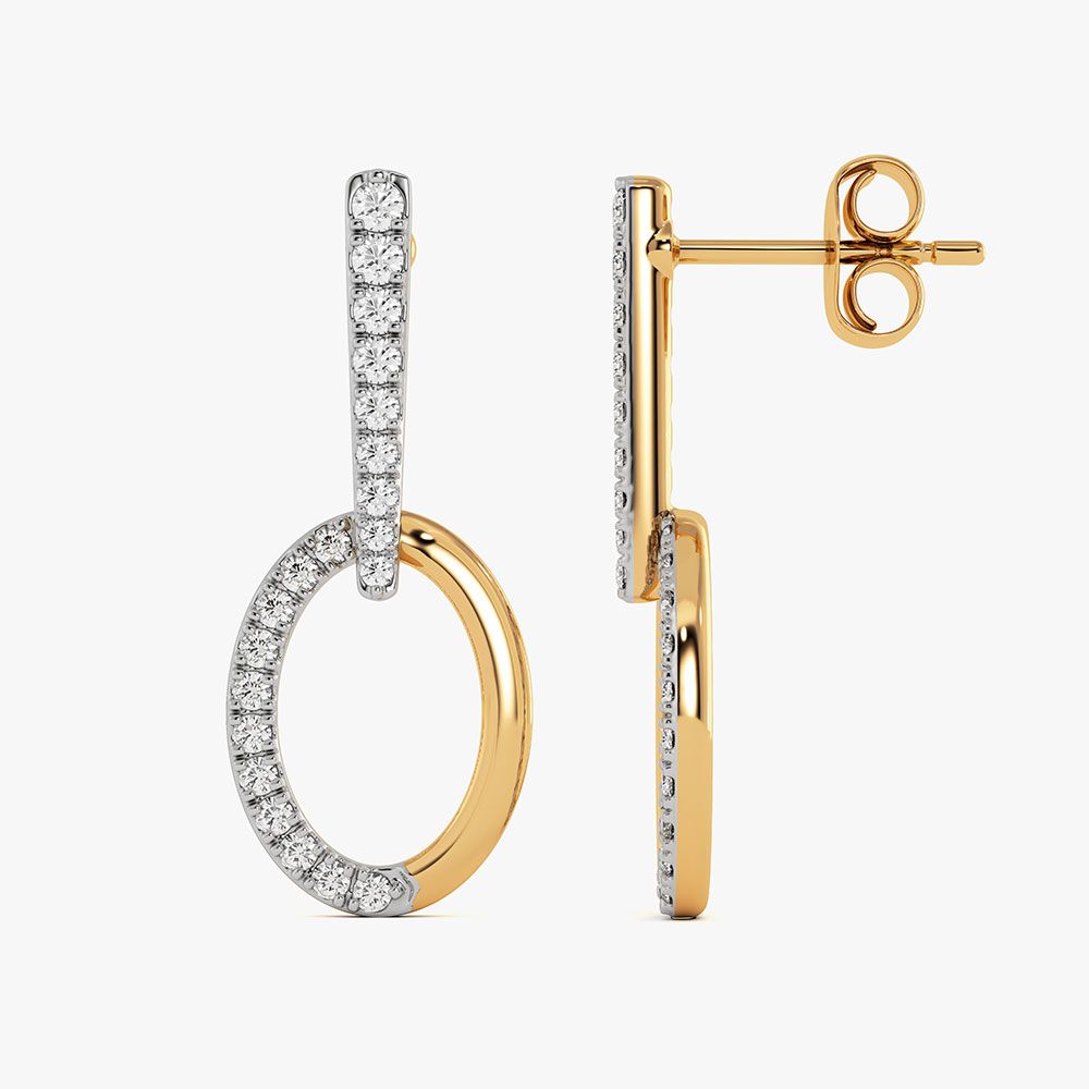Elegant Geometric Yellow Gold Diamond Dangler Earrings-Earrings-EER26I97-D400RBC