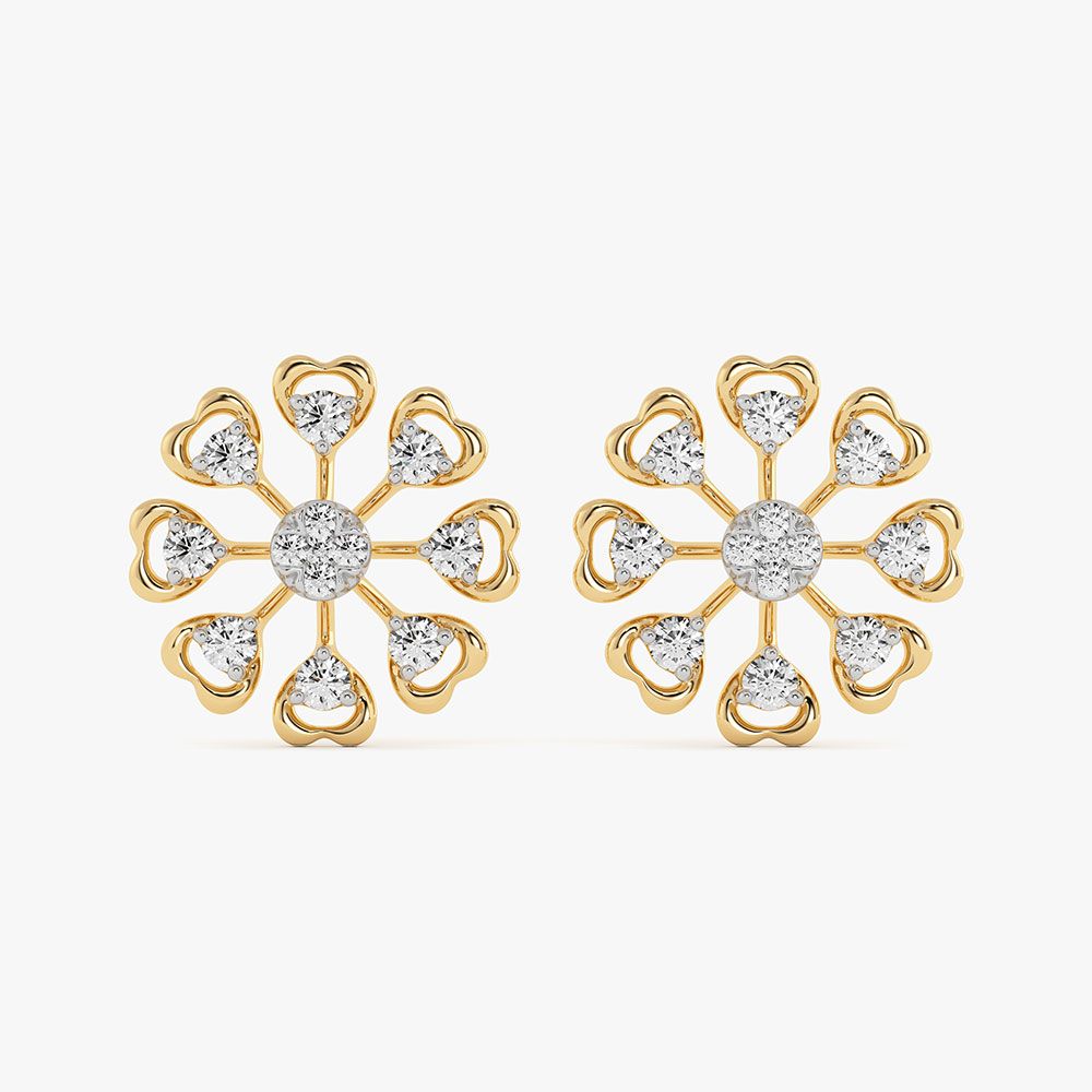 Daily Wear Floral Yellow Gold Diamond Stud Earrings-Earrings-EER26I98-D400RAC