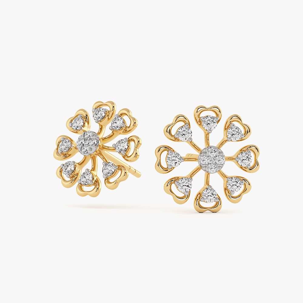 Daily Wear Floral Yellow Gold Diamond Stud Earrings-Earrings-EER26I98-D400RAC
