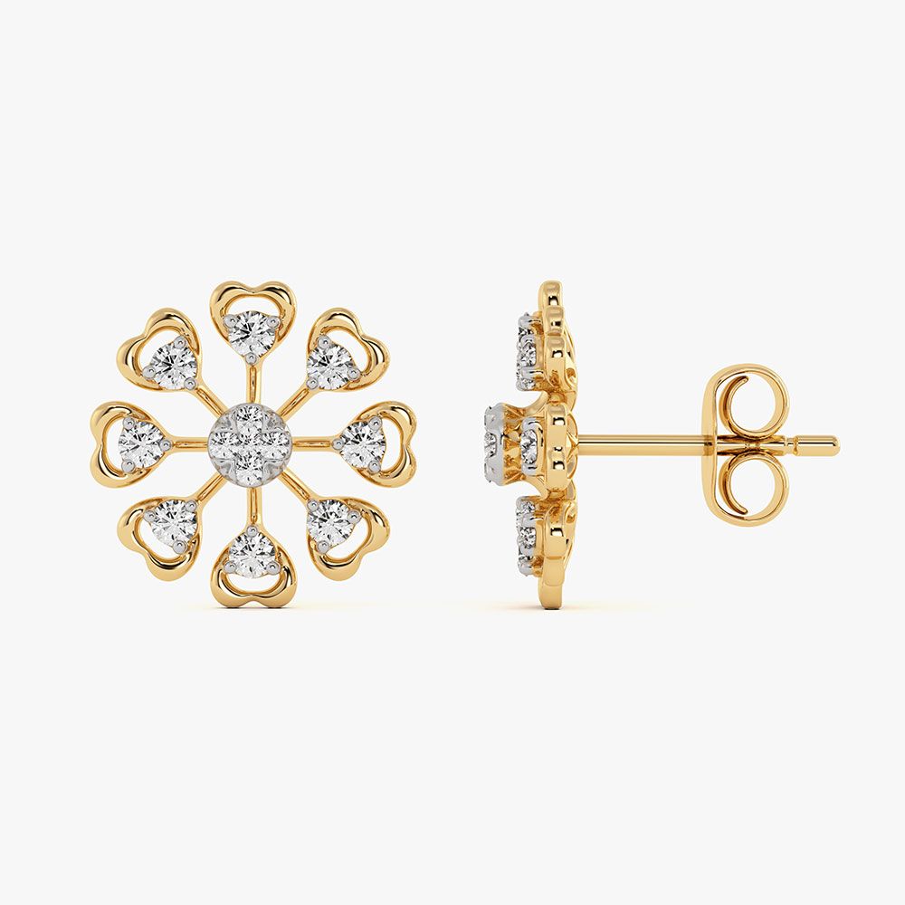 Daily Wear Floral Yellow Gold Diamond Stud Earrings-Earrings-EER26I98-D400RAC