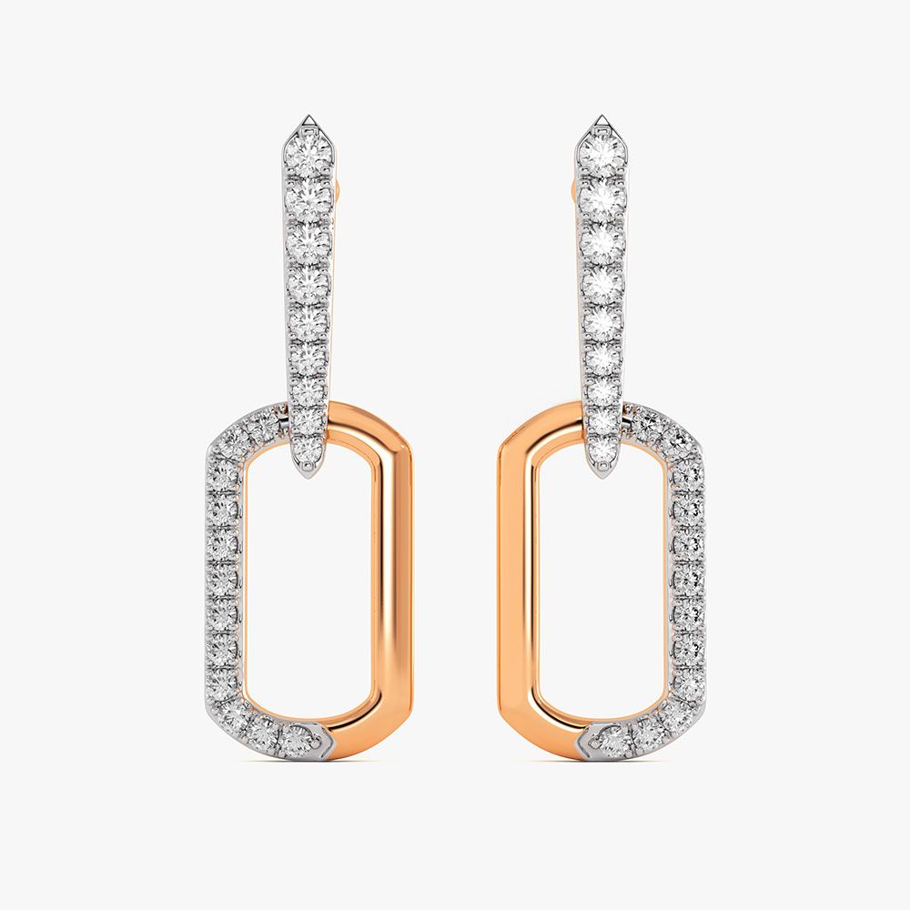 Elongated Rose Gold Diamond Drop Earrings-Earrings-EER26J01-D400XBC
